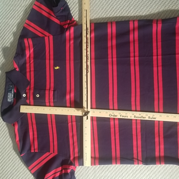 POLO Ralph Lauren red blue striped polo large shirt vintage - Picture 6 of 8
